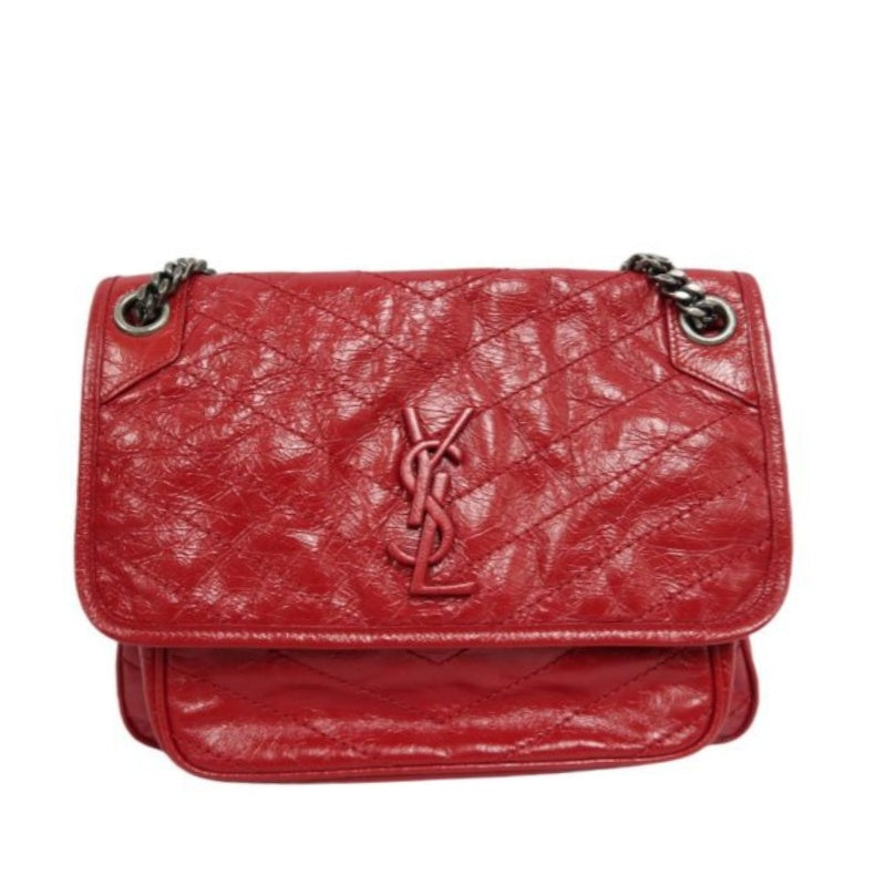YSL Saint Laurent NIKI Shoulder Bag, Red Waxed Leather