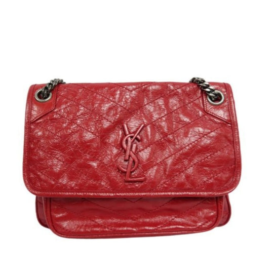 YSL Saint Laurent NIKI Shoulder Bag, Red Waxed Leather