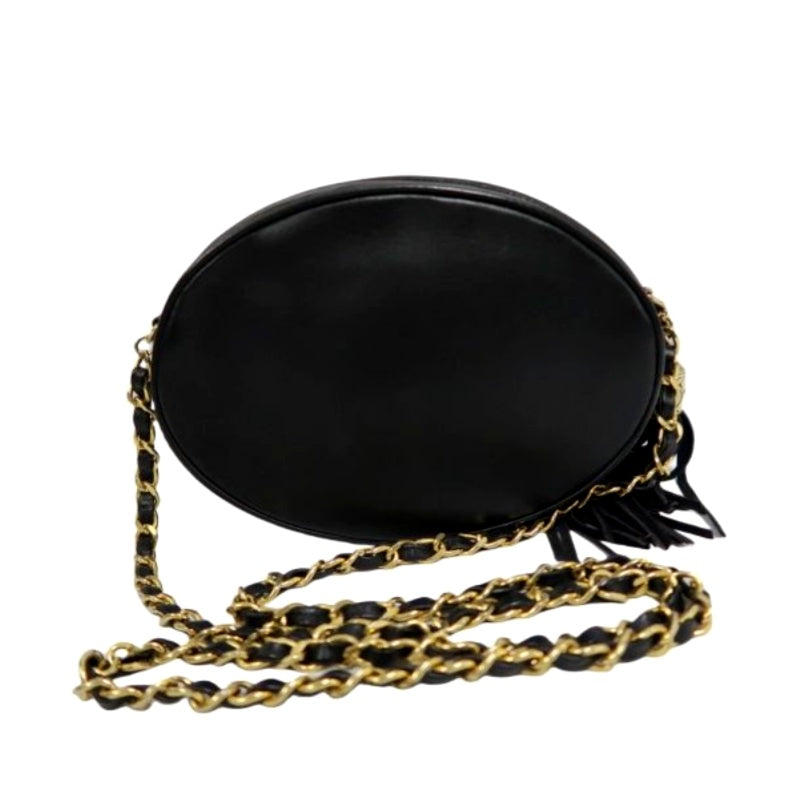 CHANEL Tassel Shoulder Bag, Black Lambskin, Authenticity Card Included