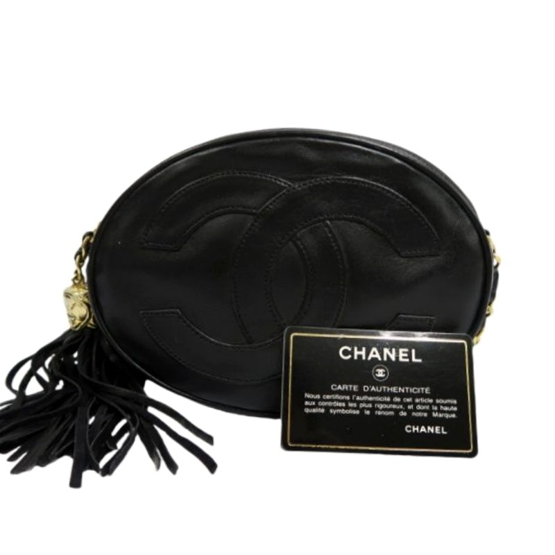 CHANEL Tassel Shoulder Bag, Black Lambskin, Authenticity Card Included
