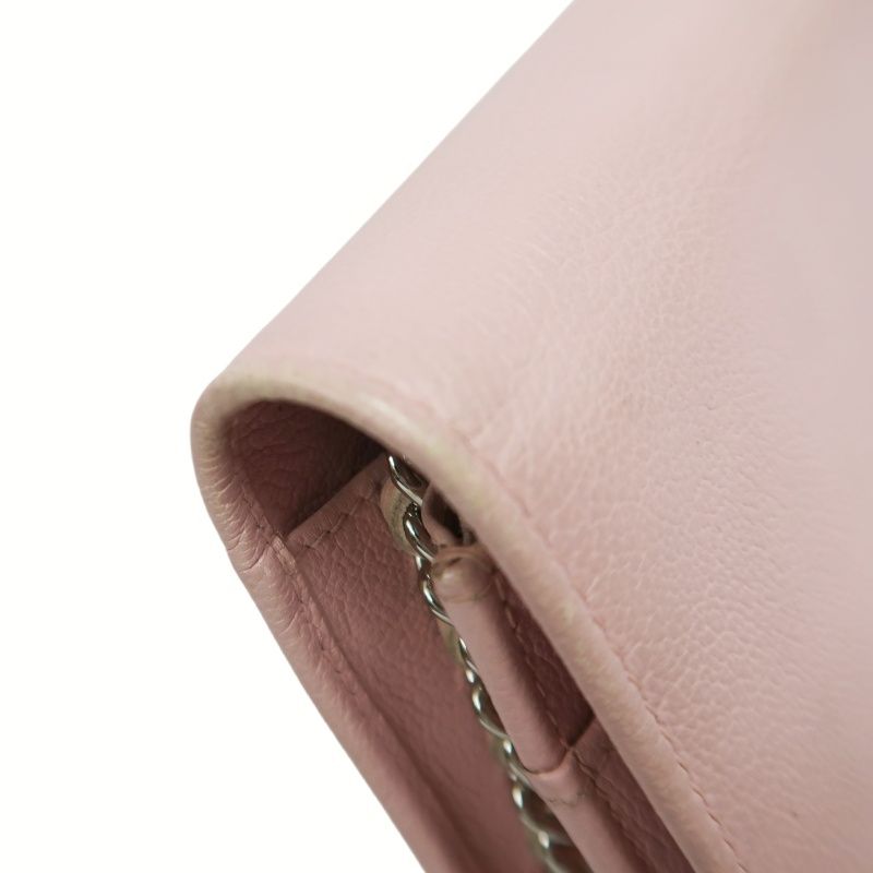CHANEL Chain Wallet on Chain (WOC), Lambskin, Camellia Motif, Pink, Silver Hardware, Serial Number Starting with "15", Includes Dust Ba