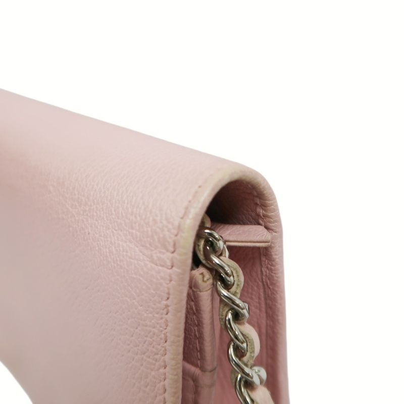 CHANEL Chain Wallet on Chain (WOC), Lambskin, Camellia Motif, Pink, Silver Hardware, Serial Number Starting with "15", Includes Dust Ba