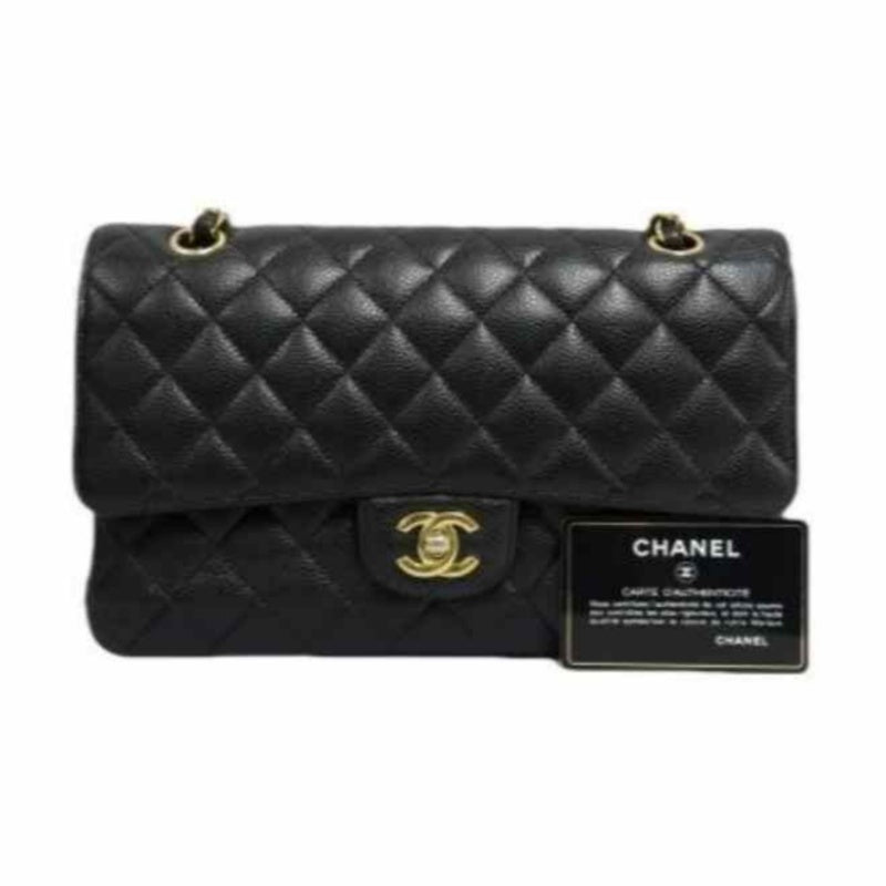 CHANEL Classic Flap Shoulder Bag, Caviar Leather, Black with Gold Hardware, Authenticity Card Included