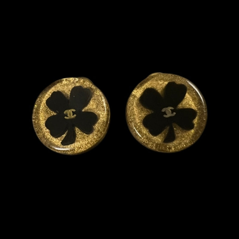 CHANEL Earrings Clover Acrylic Inlaid Velvet Clip-On Earrings