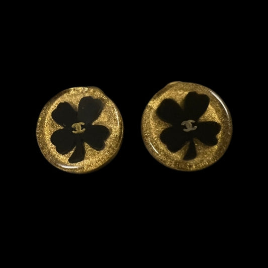 CHANEL Earrings Clover Acrylic Inlaid Velvet Clip-On Earrings