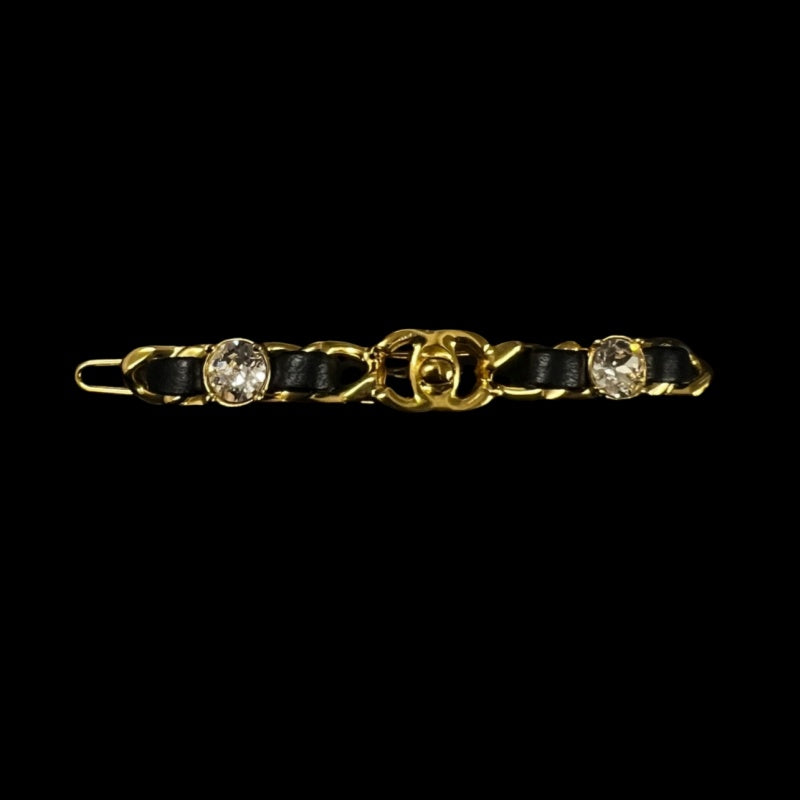 CHANEL Hair Clip Gold Hardware Black