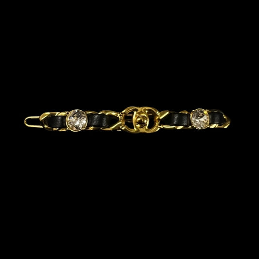 CHANEL Hair Clip Gold Hardware Black
