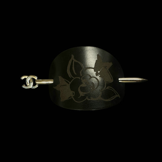 CHANEL Camellia Hair Pin, Black, With Box