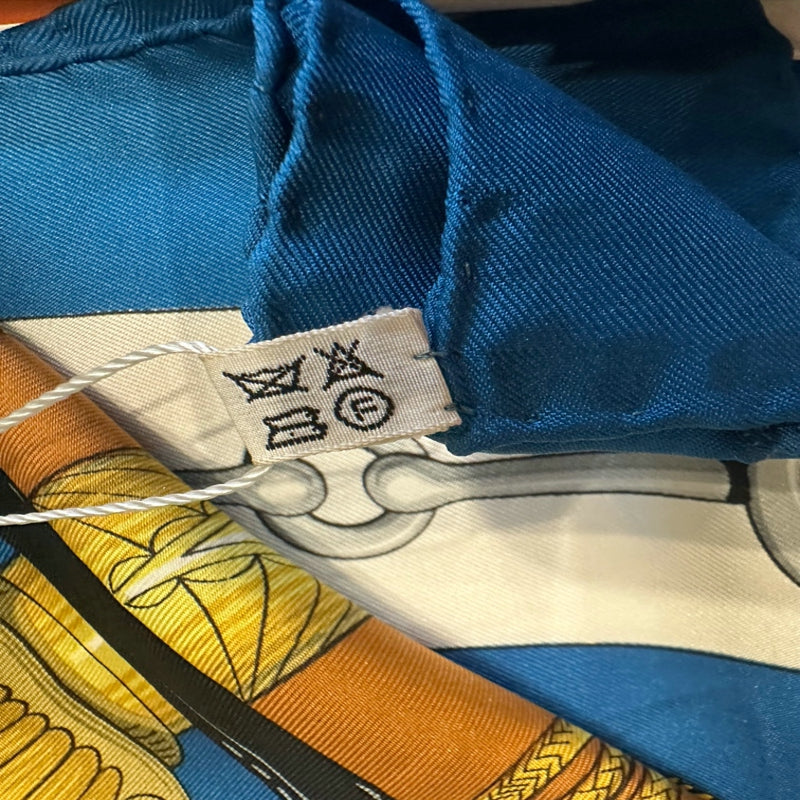 HERMES Carre 90 Silk Scarf Blue With Box