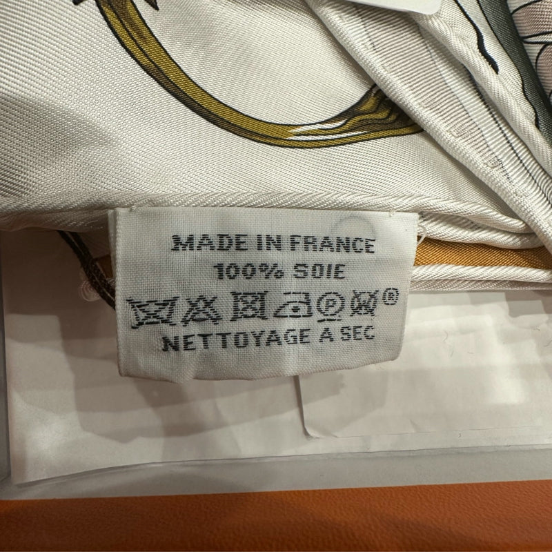 HERMES Grand Toula Silk Scarf, White Tone, With Box