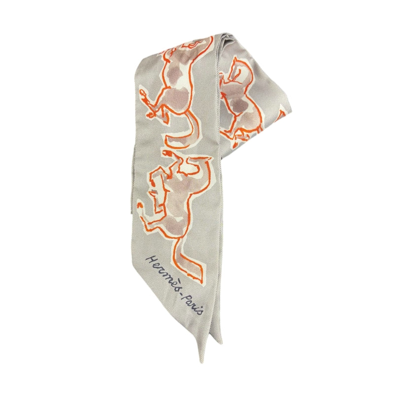 HERMES Grey Tone Twilly Scarf With Tag & Box