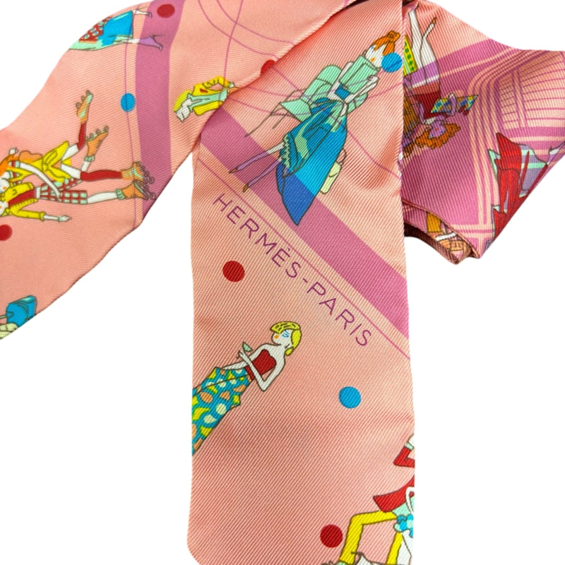 HERMES Pink Tone Twilly Scarf With Tag & Box