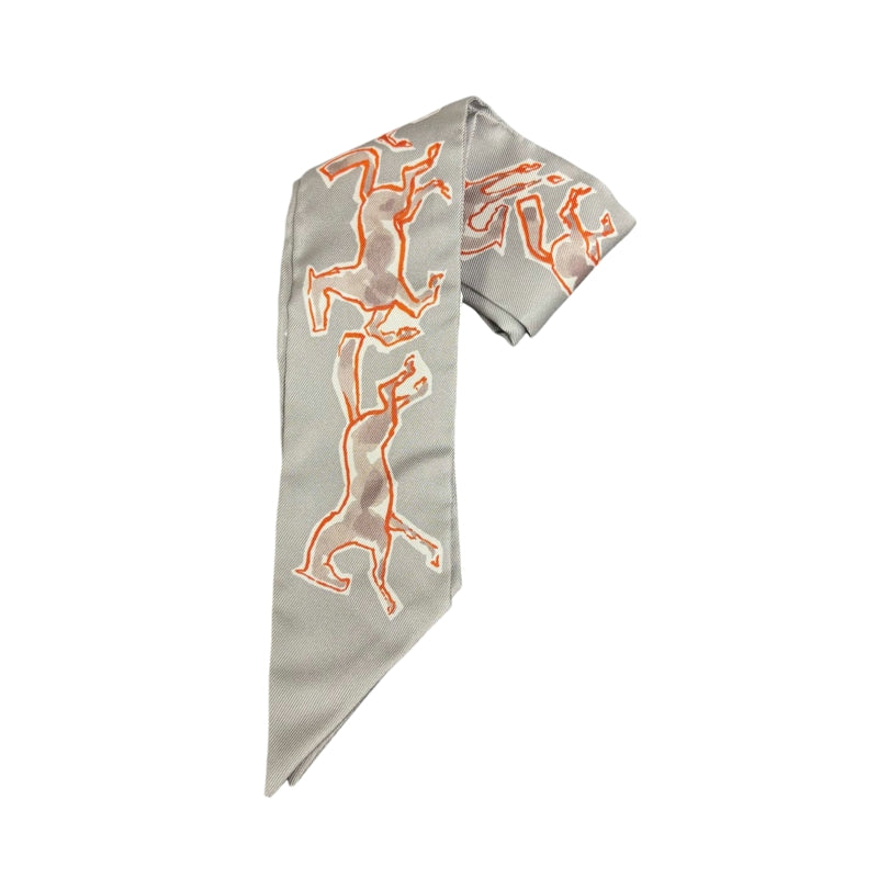 HERMES Grey Tone Twilly Scarf With Tag & Box