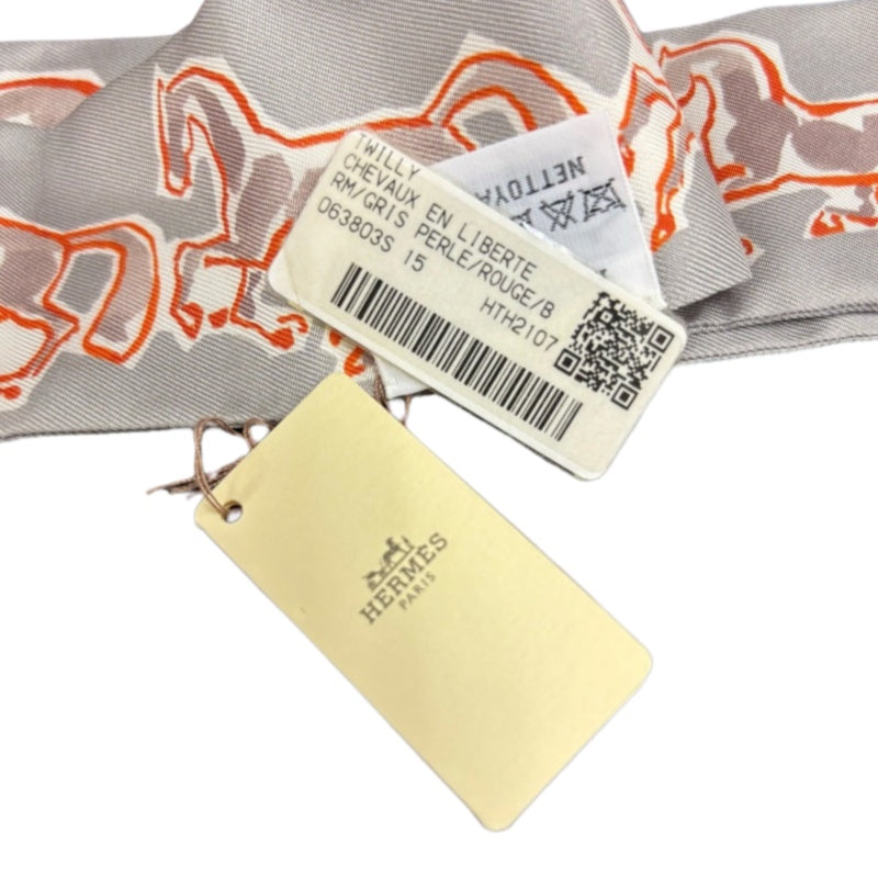 HERMES Grey Tone Twilly Scarf With Tag & Box