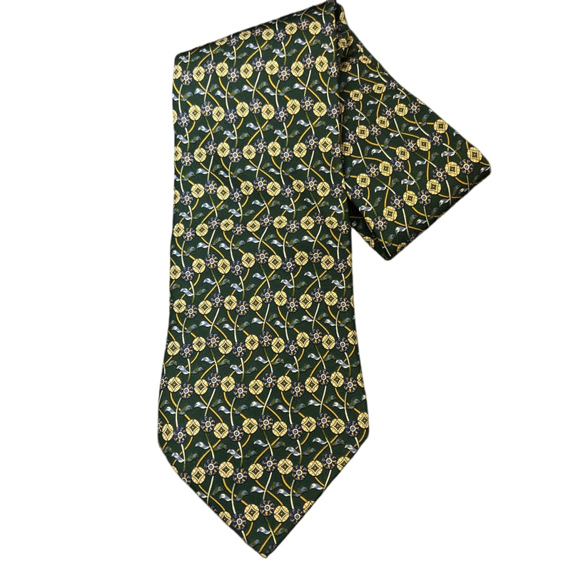 FERRAGAMO green base with yellow pattern tie