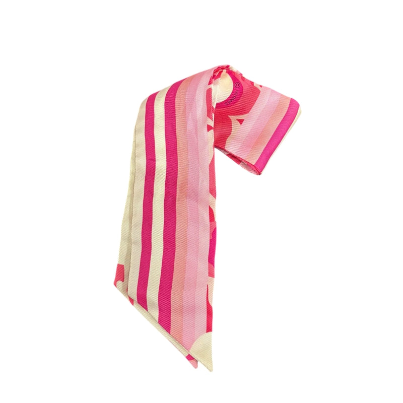 HERMES White & Pink Tone Twilly Scarf With Tag & Box