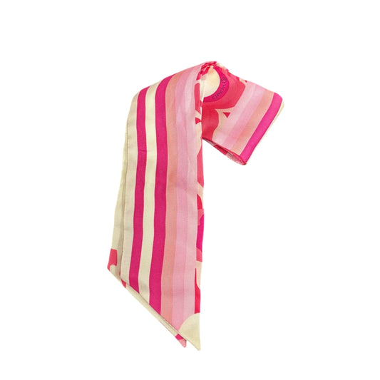 HERMES White & Pink Tone Twilly Scarf With Tag & Box