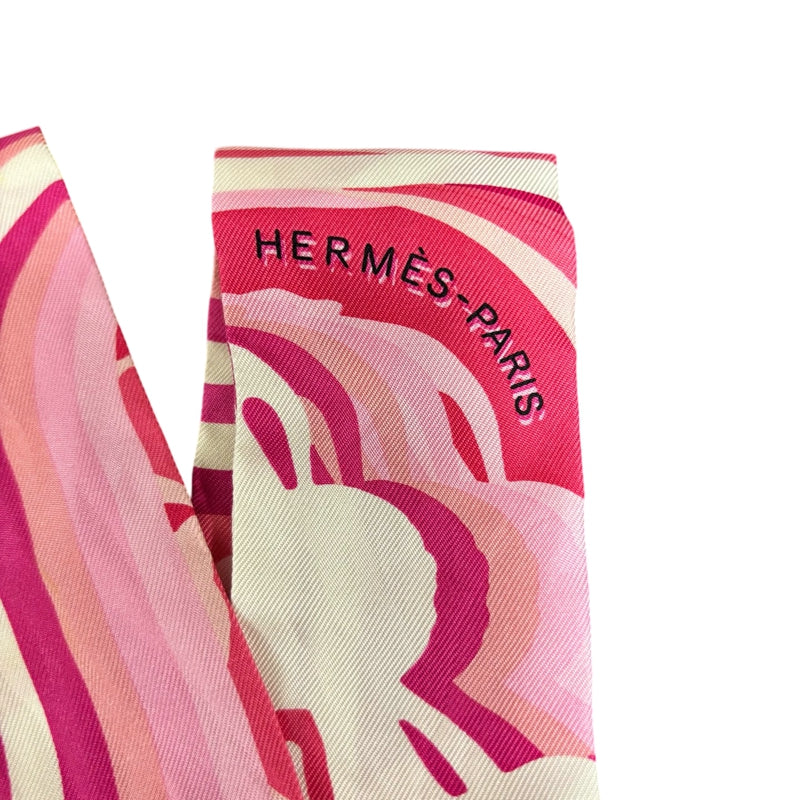 HERMES White & Pink Tone Twilly Scarf With Tag & Box