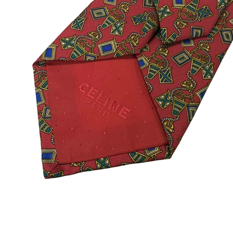 CELINE red base with green pattern tie