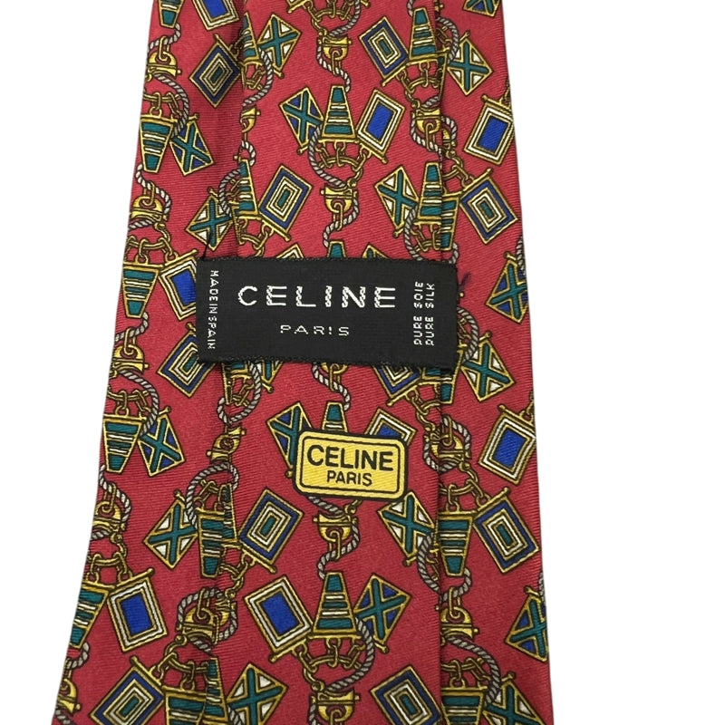 CELINE red base with green pattern tie