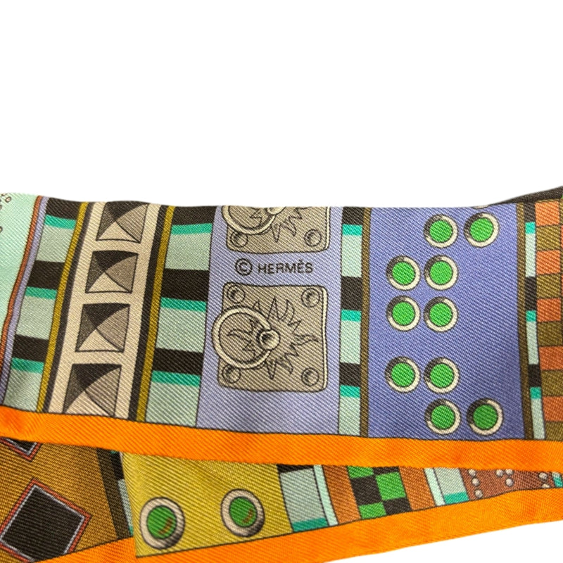 HERMES Orange & Blue Tone Twilly Scarf With Tag & Box