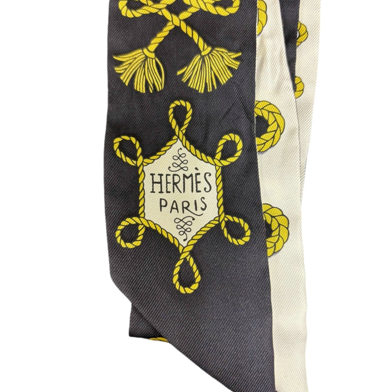 HERMES Black & White Tone Twilly Scarf With Tag & Box