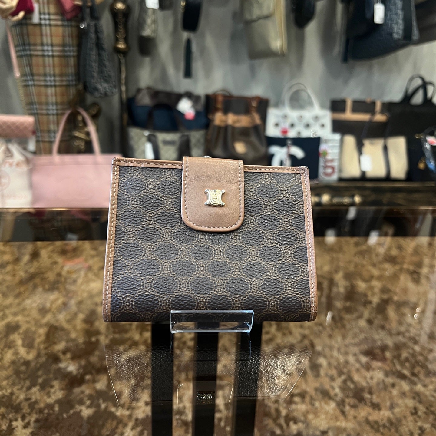 CELINE Brown Triomphe Canvas Bifold Wallet