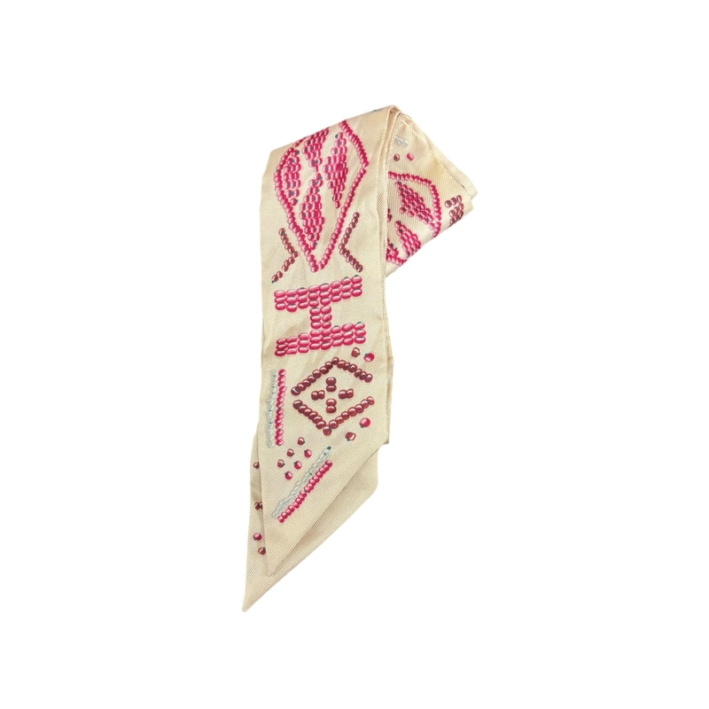 HERMES Cream & Pink Tone Twilly Scarf With Tag & Box