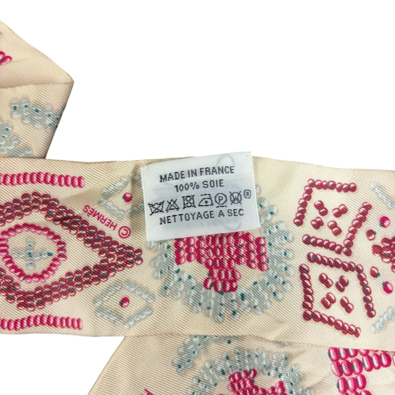HERMES Cream & Pink Tone Twilly Scarf With Tag & Box