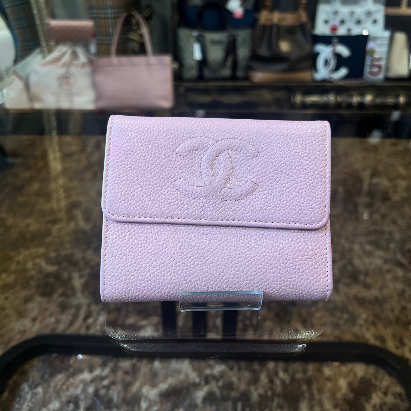 CHANEL Pink Bifold Wallet, Caviar Leather, with Original Box