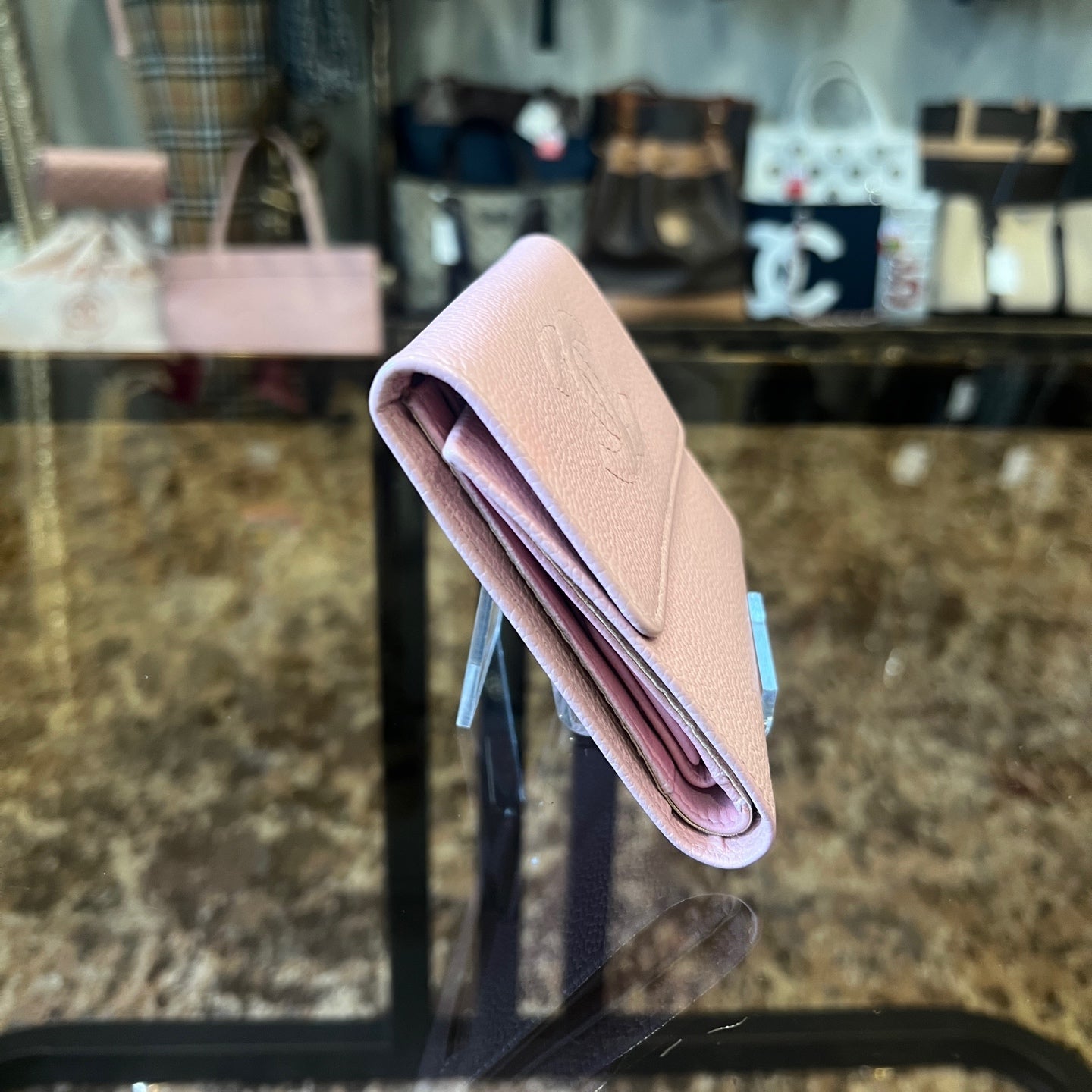 CHANEL Pink Bifold Wallet, Caviar Leather, with Original Box
