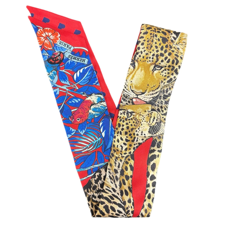HERMES Red Tone Twilly Scarf With Tag & Box