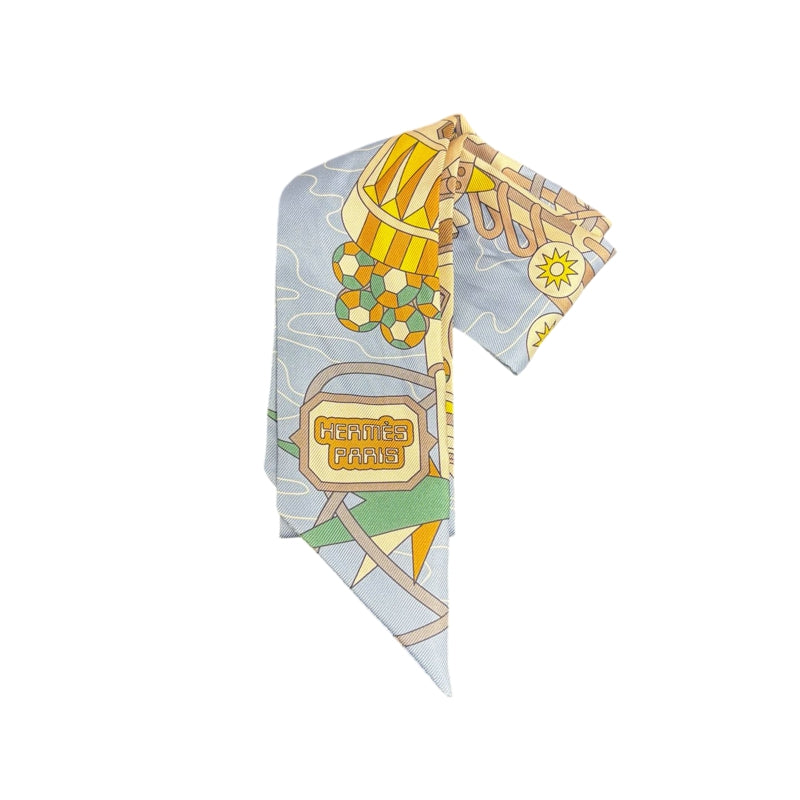 HERMES twilly silk scarf, blue tone, with tag