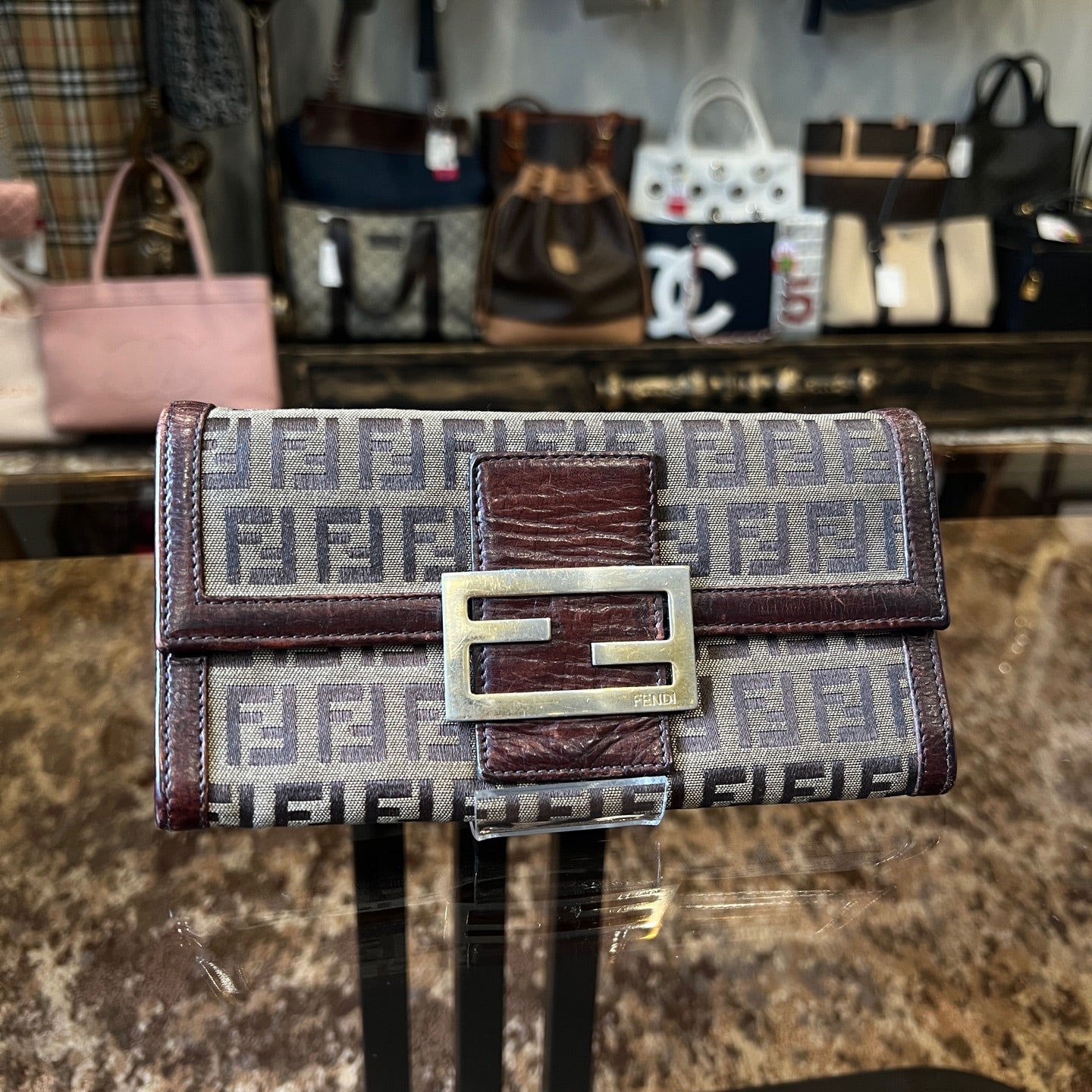 FENDI Monogram Canvas Wallet, Brown