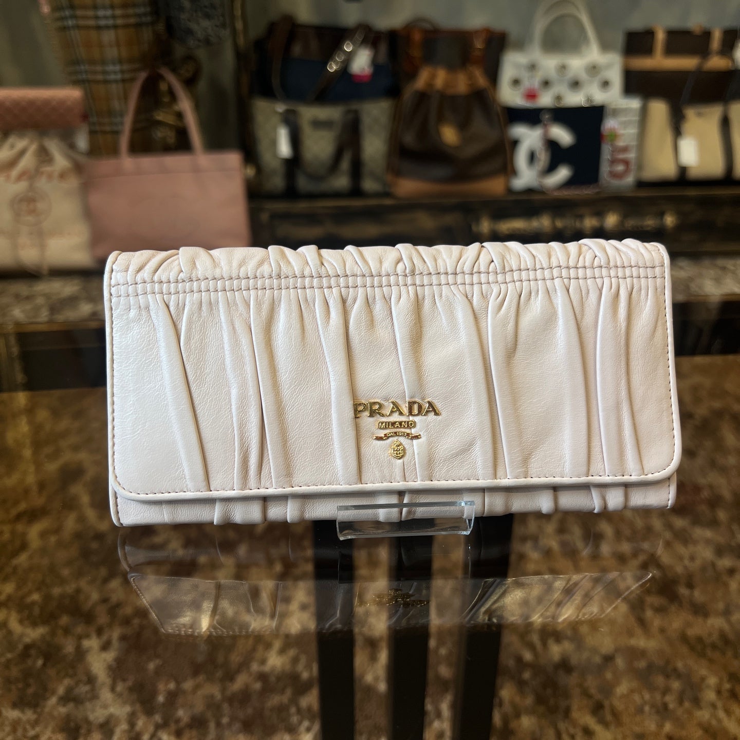 PRADA Long Wallet, Pink & Beige, PVC, Gold Hardware, with Box and Authenticity Card