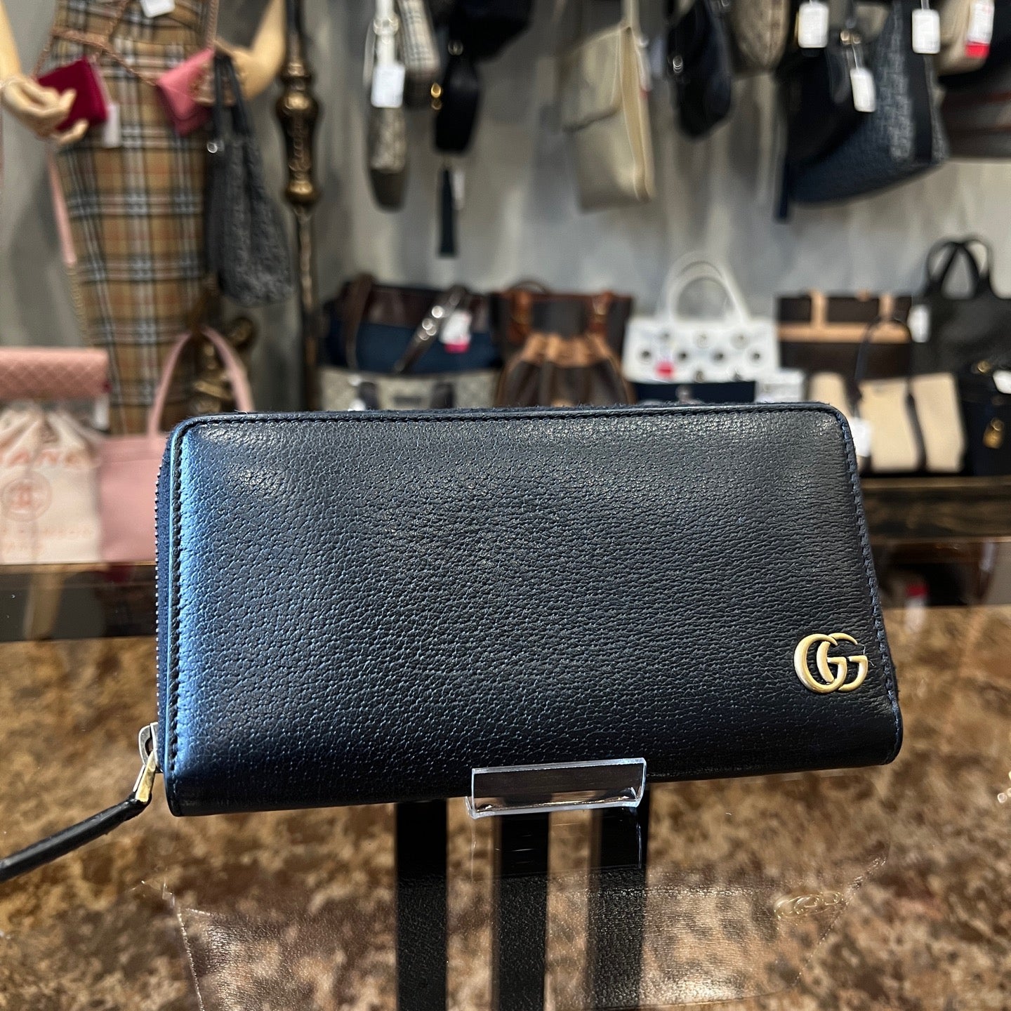 GUCCI Marmont Long Wallet, Black Calf Leather, with Dust Bag and Box