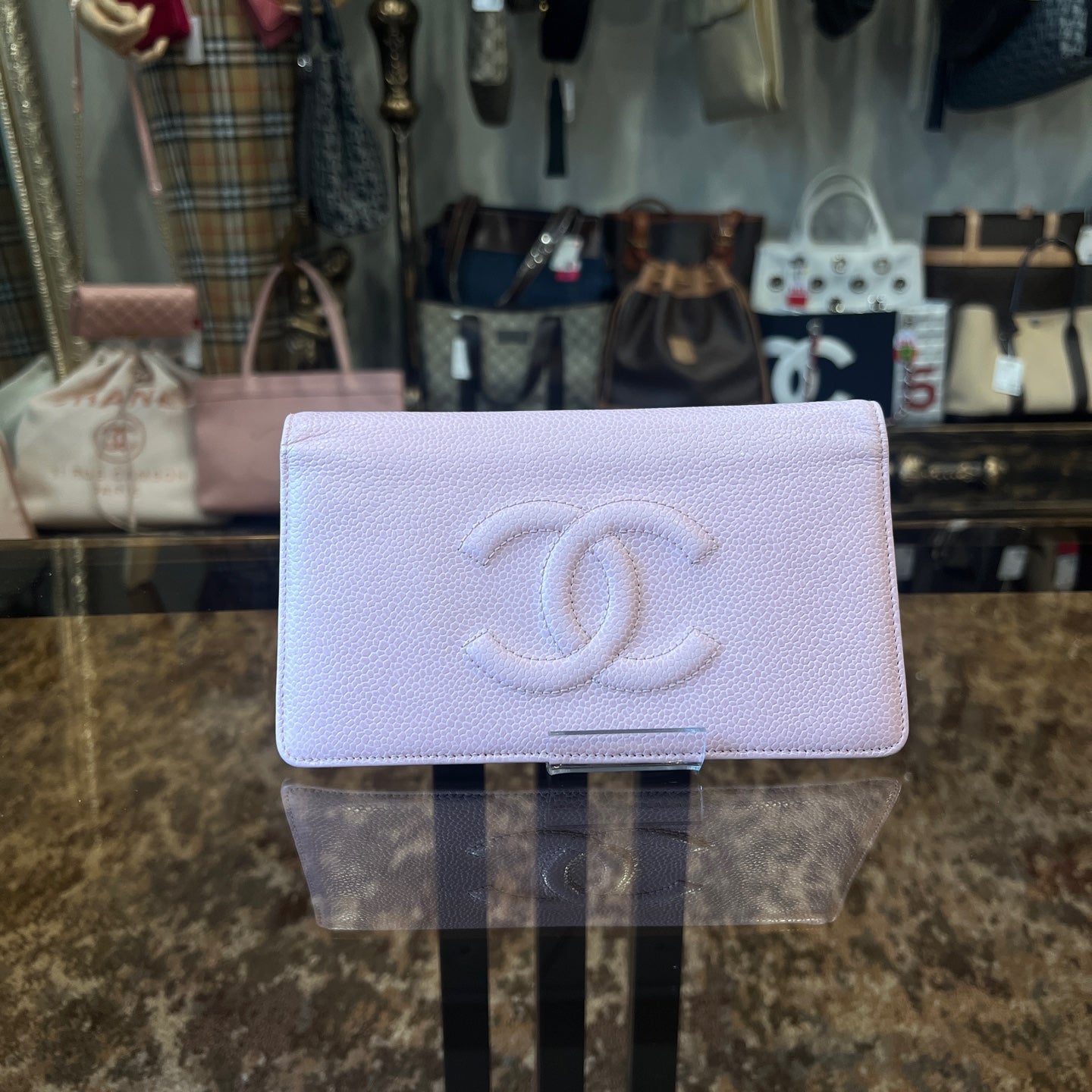 CHANEL Pink Long Wallet, Caviar Leather