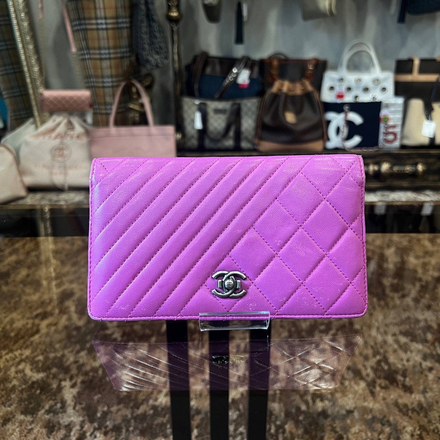 CHANEL Long Wallet, Purple Lambskin Leather