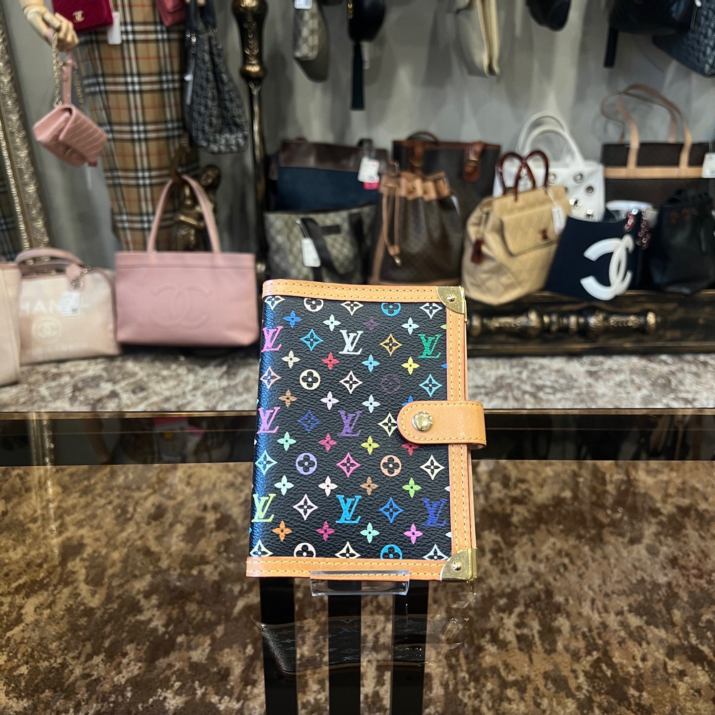LOUIS VUITTON Multicolor Black Agenda PM PVC Wallet with Gold Hardware