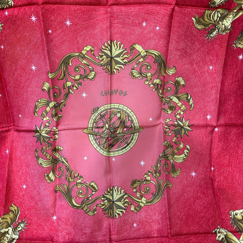 HERMES SCARF, RED TONE, WITH STORAGE BAG