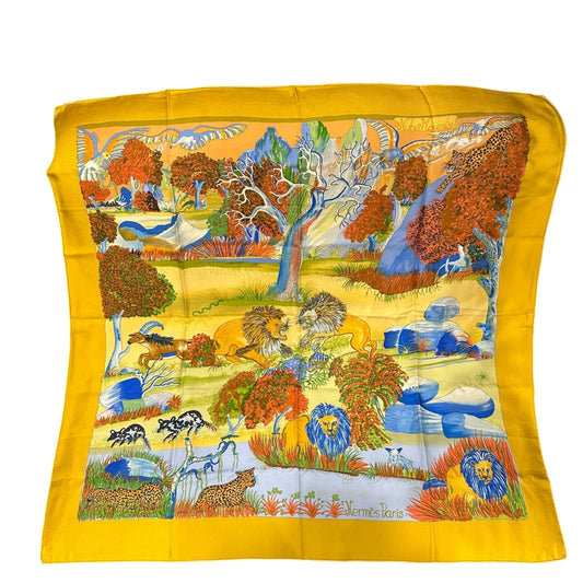 HERMES  Scarf, Yellow Tone, With Tag, Has StainHERMÈS Scarf, Yellow Tone, With Tag, Has Stain