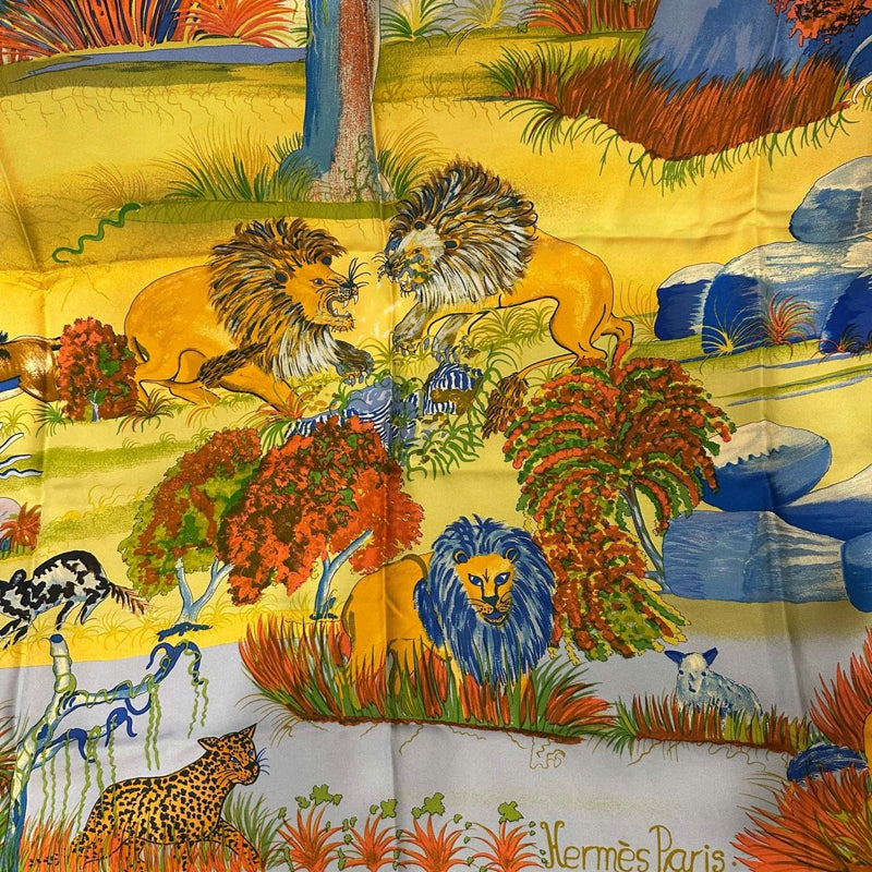HERMES  Scarf, Yellow Tone, With Tag, Has StainHERMÈS Scarf, Yellow Tone, With Tag, Has Stain