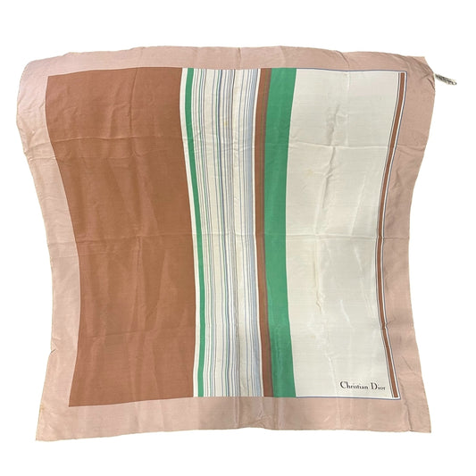 DIOR pink beige scarf with red, green and beige striped pattern, with tags