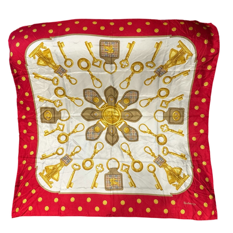 BURBERRYS Scarf, Red Base with Gold Key Pattern, with Tag