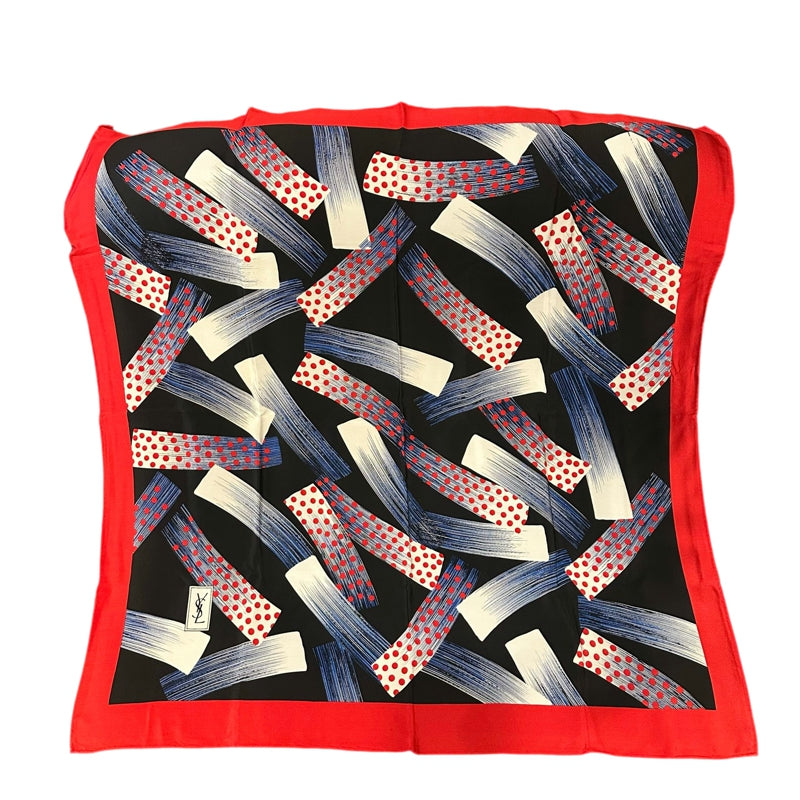 YSL Scarf, Red & Black, Red Trim with Striped Lining, with Tag