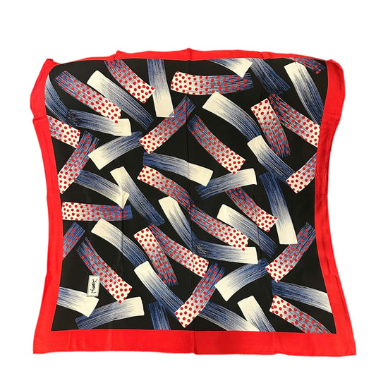 YSL Scarf, Red & Black, Red Trim with Striped Lining, with Tag