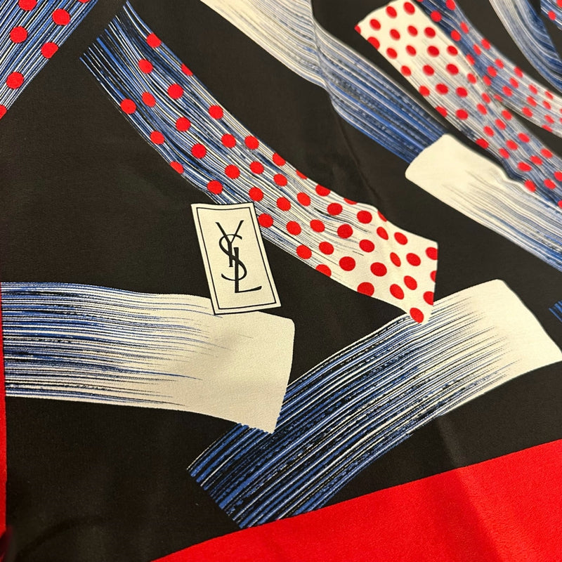YSL Scarf, Red & Black, Red Trim with Striped Lining, with Tag