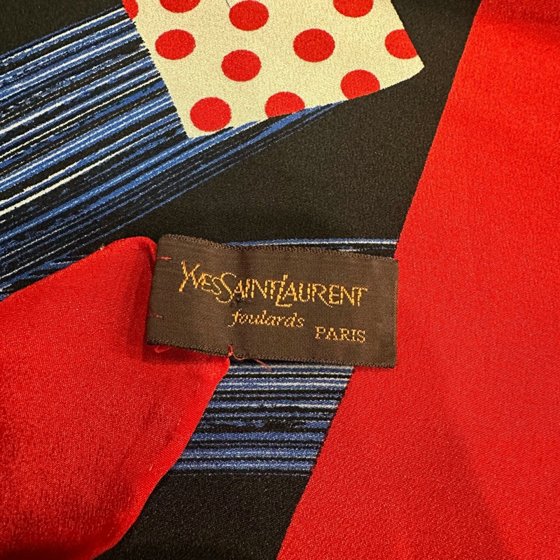 YSL Scarf, Red & Black, Red Trim with Striped Lining, with Tag