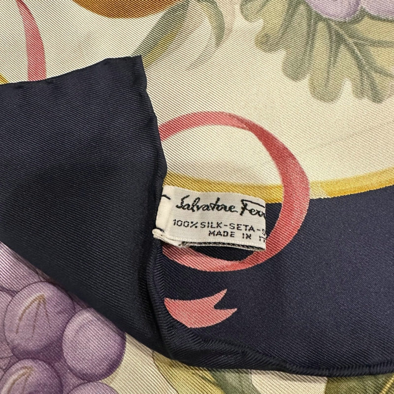 FERRAGAMO navy blue fruit pattern scarf