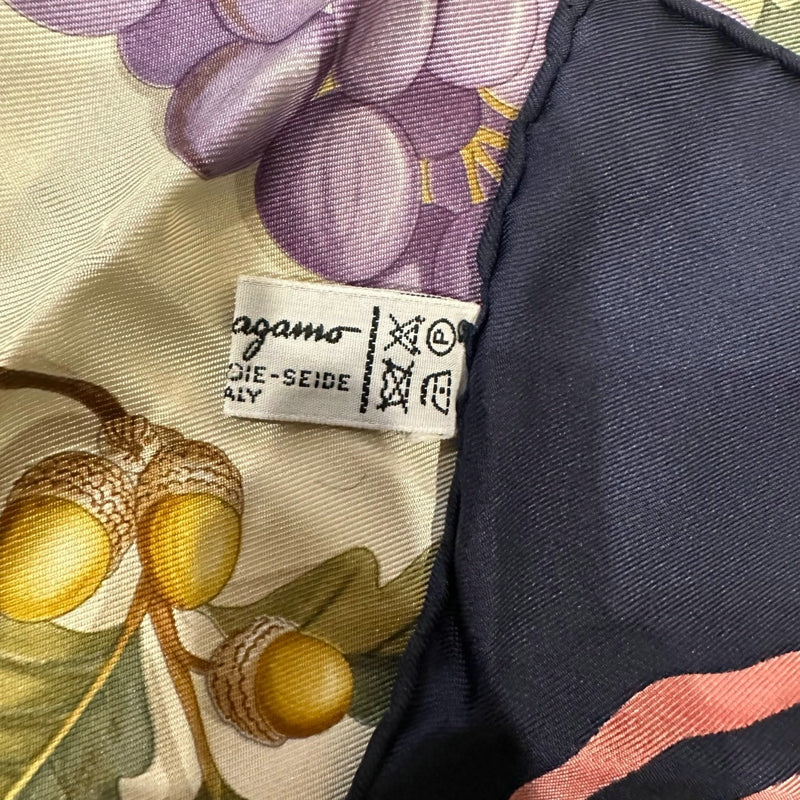 FERRAGAMO navy blue fruit pattern scarf
